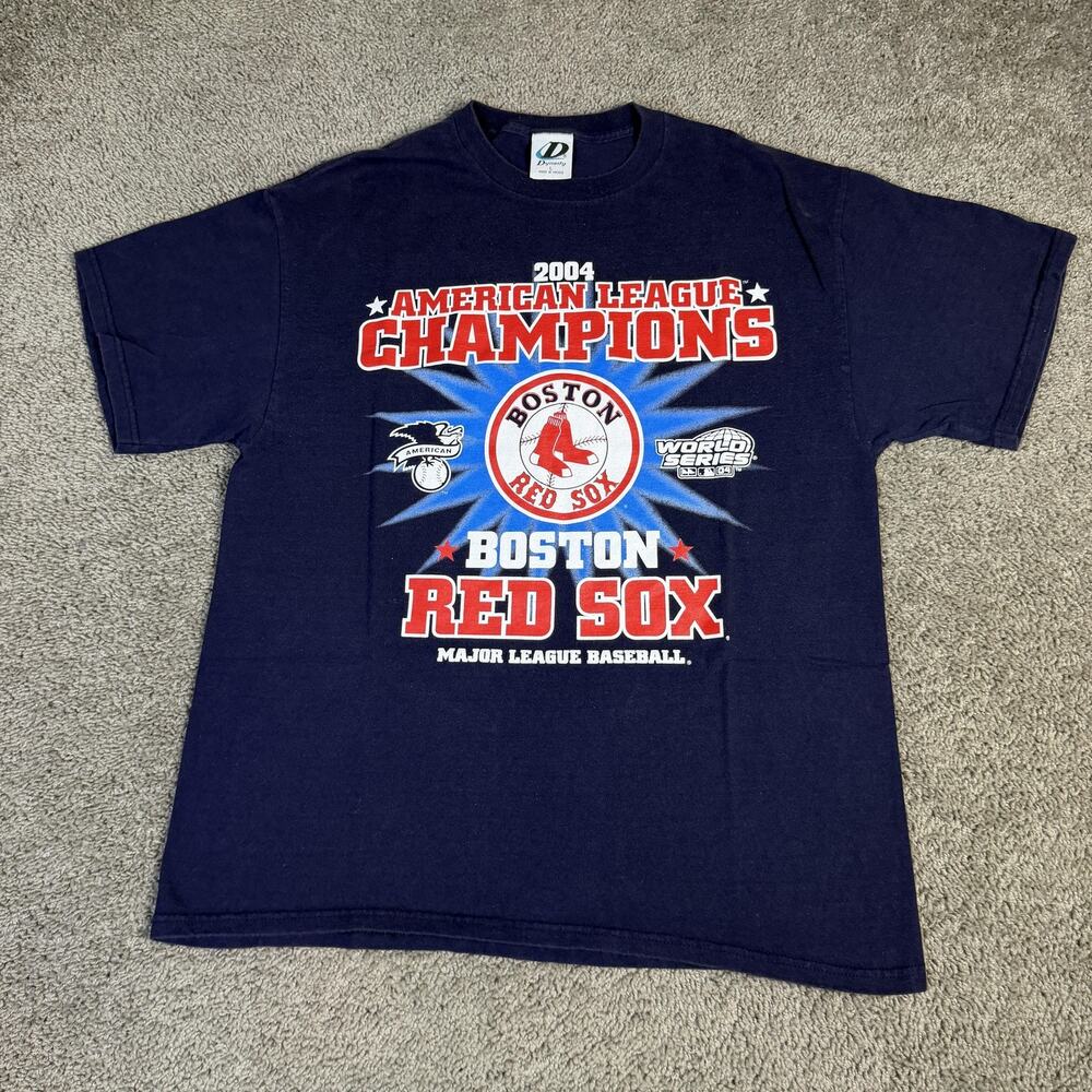 Vintage Boston Red Sox Shirt Mens L Blue MLB Dynasty 2004 Roster AL Champions